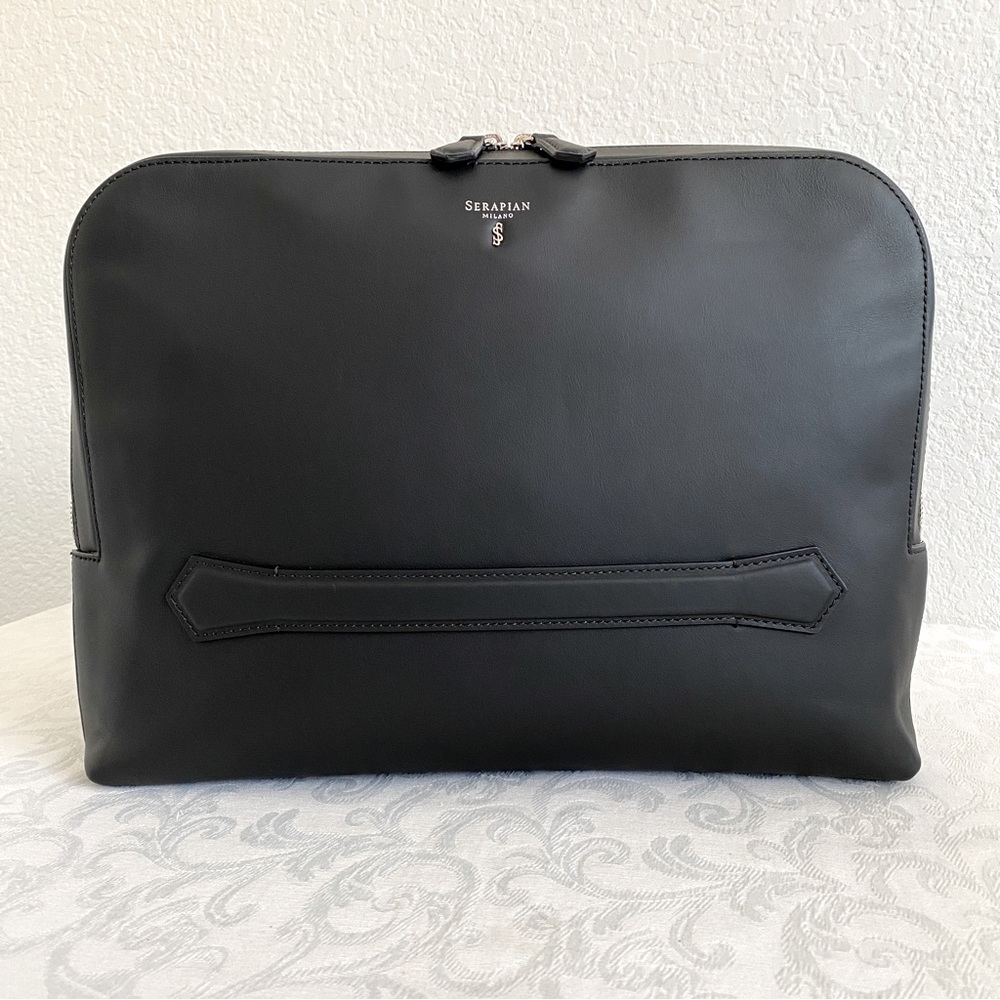 Serapian black Leather Document laptop Case